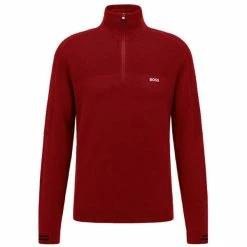 Boss Gents Zenard Zip Neck Sweater Medium Red