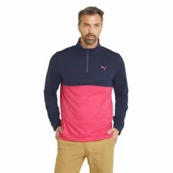 Puma Gents Gamer Colorblock ¼ Zip Navy Blazer - Sunset Pink -Golf Clothing Shop P 532985PUMATOPNAVYPINKGENTS 2 L
