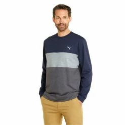 Puma Gents Cloudspun Colourblocked Crew Neck Sweatshirt Navy Blazer - Quiet Shade -Golf Clothing Shop P 535458PUMASWEATSHIRTNAVYBLAZERQUIETSHADEGENTS 2 L