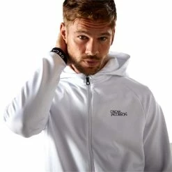 Oscar Jacobson Gents Travis Full Zip Hoodie White - Navy -Golf Clothing Shop P OJTOP0044OSCARJACOBSONHOODIEWHITENAVYGENTS 3 L