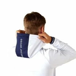 Oscar Jacobson Gents Travis Full Zip Hoodie White - Navy -Golf Clothing Shop P OJTOP0044OSCARJACOBSONHOODIEWHITENAVYGENTS 4 L