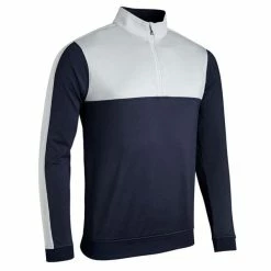 Sunderland Gents Arizona Zip Neck Thermal Panelled Fleece Showerproof Midlayer Navy - Silver