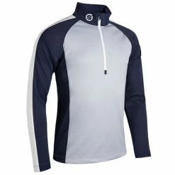 Sunderland Gents Aspen Zip Neck Raglan Panelled Showerproof Midlayer Silver - Navy - White