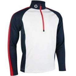 Sunderland Gents Aspen Zip Neck Raglan Panelled Showerproof Midlayer White - Navy - Red